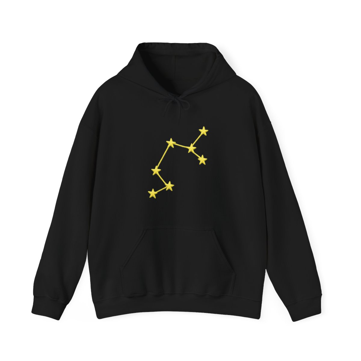 Light green hoodie with yellow constellation embroidery on left sleeve, ribbed cuffs, relaxed fit