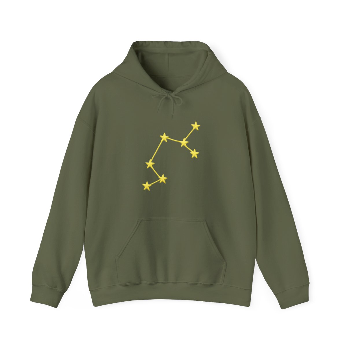 Light green hoodie with yellow constellation embroidery on left sleeve, ribbed cuffs, relaxed fit - alternate angle 2, merchandise