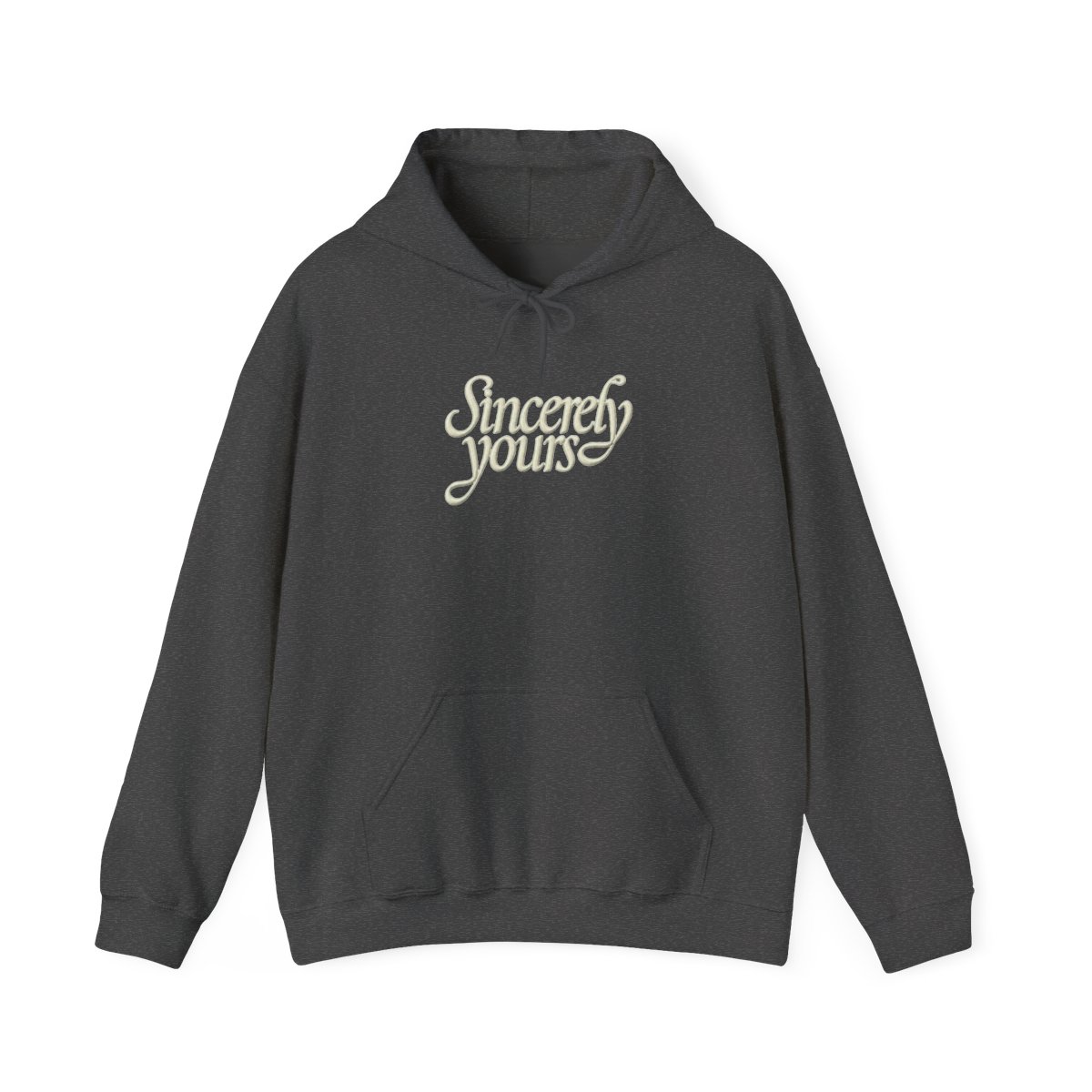 A soft light green hoodie with a drawstring hood, kangaroo pocket, and cursive "Sincerely yours" text on the chest - alternate angle 2, merchandise