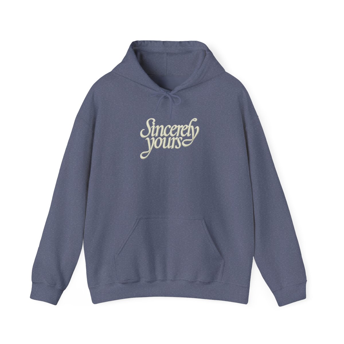 A soft light green hoodie with a drawstring hood, kangaroo pocket, and cursive "Sincerely yours" text on the chest - alternate angle 3, merchandise