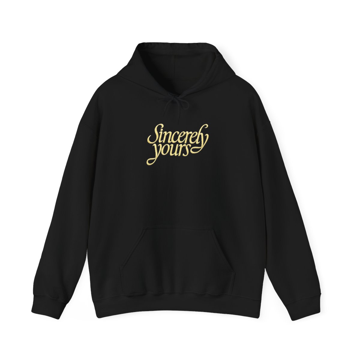 Sincerely Yours Yellow Cursive Print Light Gray Hoodie with Kangaroo Pocket - Official Hoodies merchandise