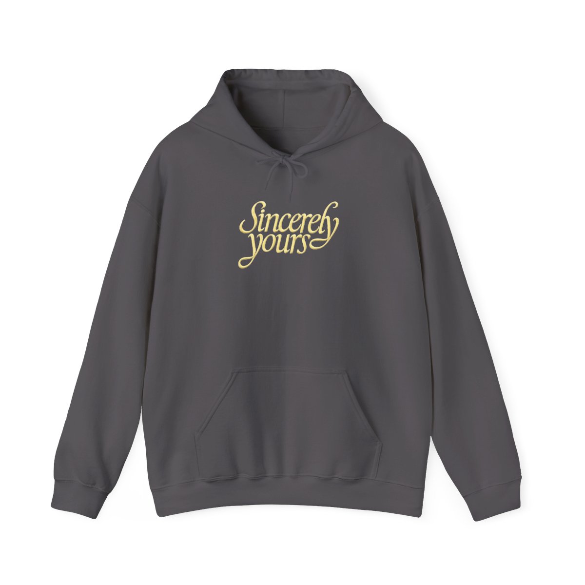 Sincerely Yours Yellow Cursive Print Light Gray Hoodie with Kangaroo Pocket - alternate angle 4, merchandise