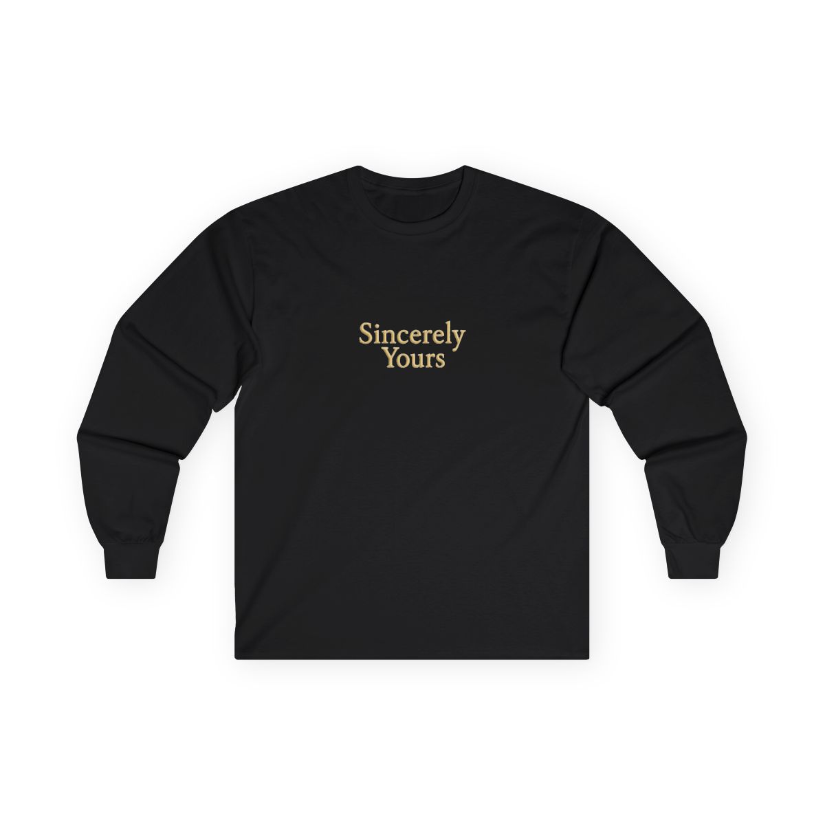 Sincerely Yours pale yellow hoodie with chest text and left sleeve patch