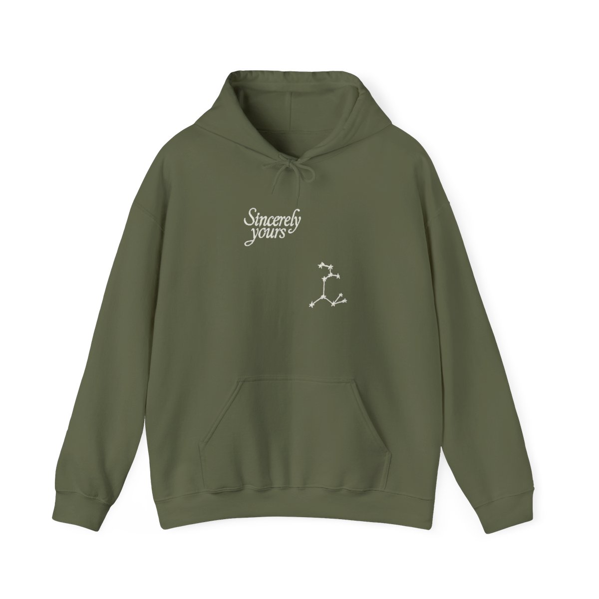 Constellation-print pale blue hoodie with "Sincerely Yours" text and front pocket - alternate angle 3, merchandise