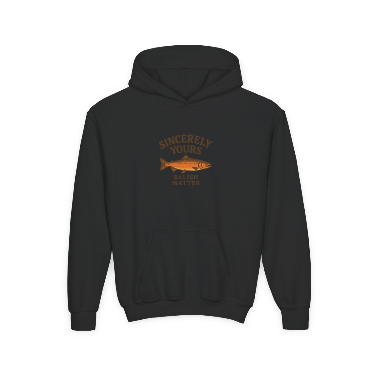 Salish Matter Minimalist Pullover Hoodie, PNW Heritage Gift for Kids - Sincerely Yours - alternate angle 2, merchandise