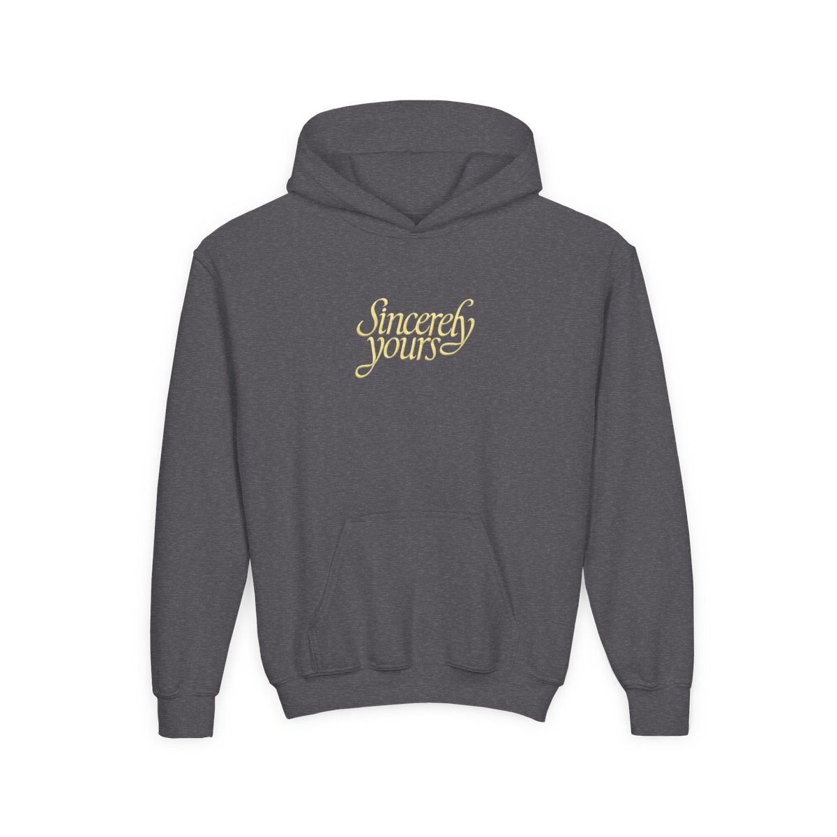 Kids Sincerely Yours Yellow Cursive Light Gray Hoodie with Kangaroo Pocket - alternate angle 2, merchandise