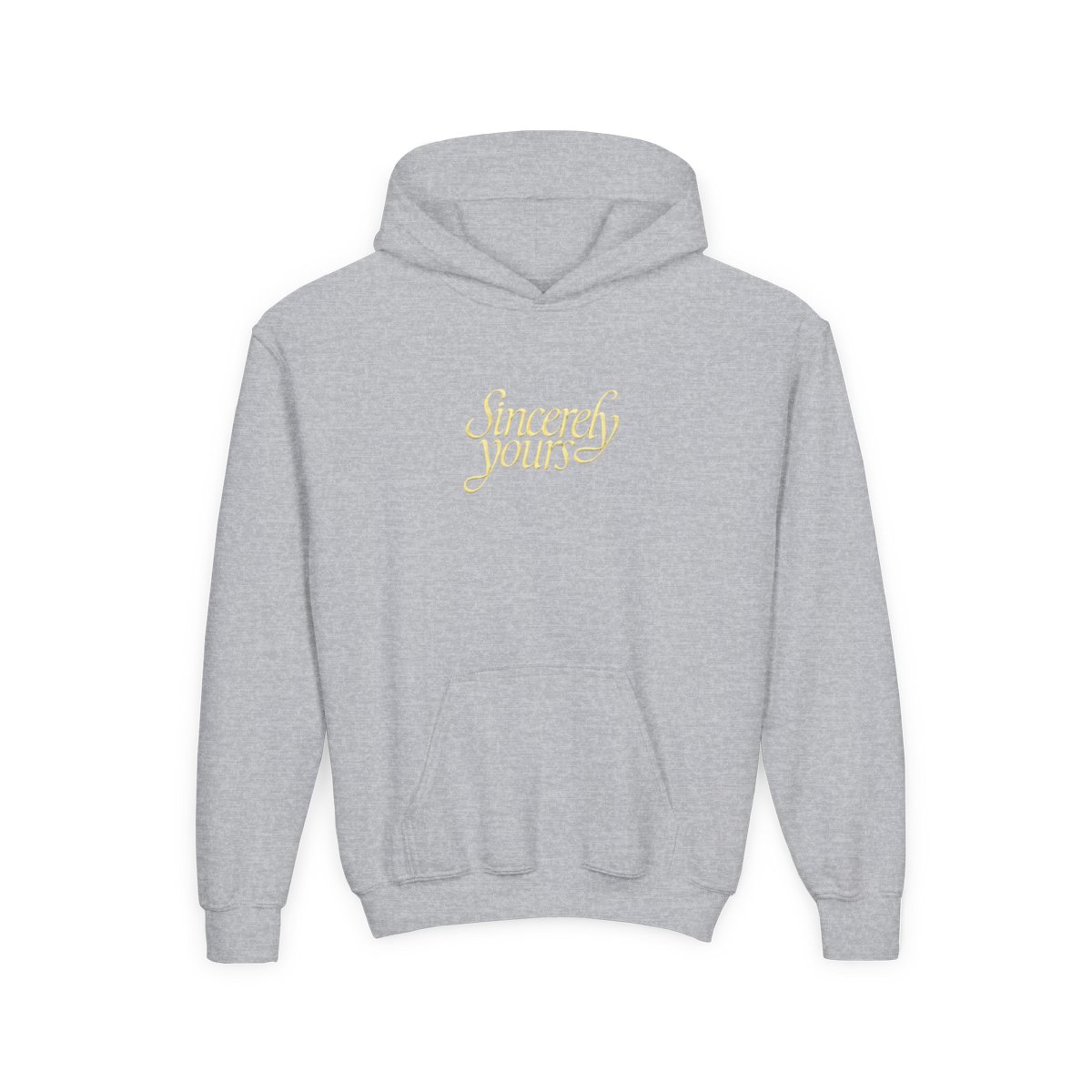 Kids Sincerely Yours Yellow Cursive Light Gray Hoodie with Kangaroo Pocket - alternate angle 3, merchandise